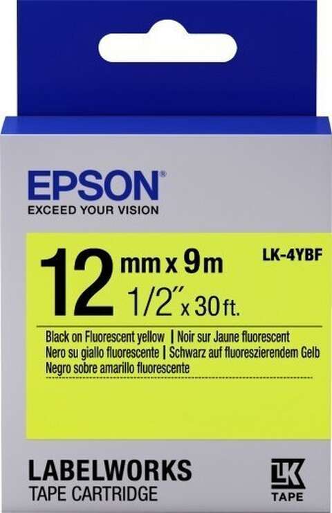 Картридж зі стрічкою Epson LK4YBF принтерів LW-300/LW-400/LW-400VP/LW-600P/LW-700/LW-Z710/LW-900P/LW-1000P/LW-Z5000BE Fluorescent Black/Yellow 12mm/9m (C53S654010)