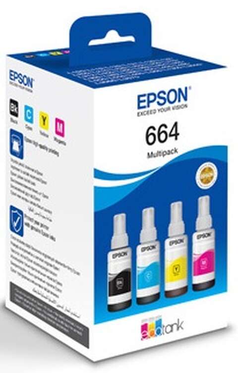 Контейнеры с чернилами Epson L100/L200 Multipack (C,M,Y,Bk) (C13T66464A)