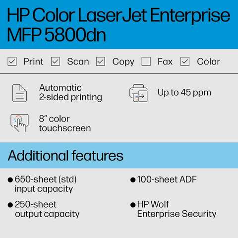 Багатофункціональний пристрій А4 кол. HP Color LaserJet Enterprise 5800dn (6QN29A) 